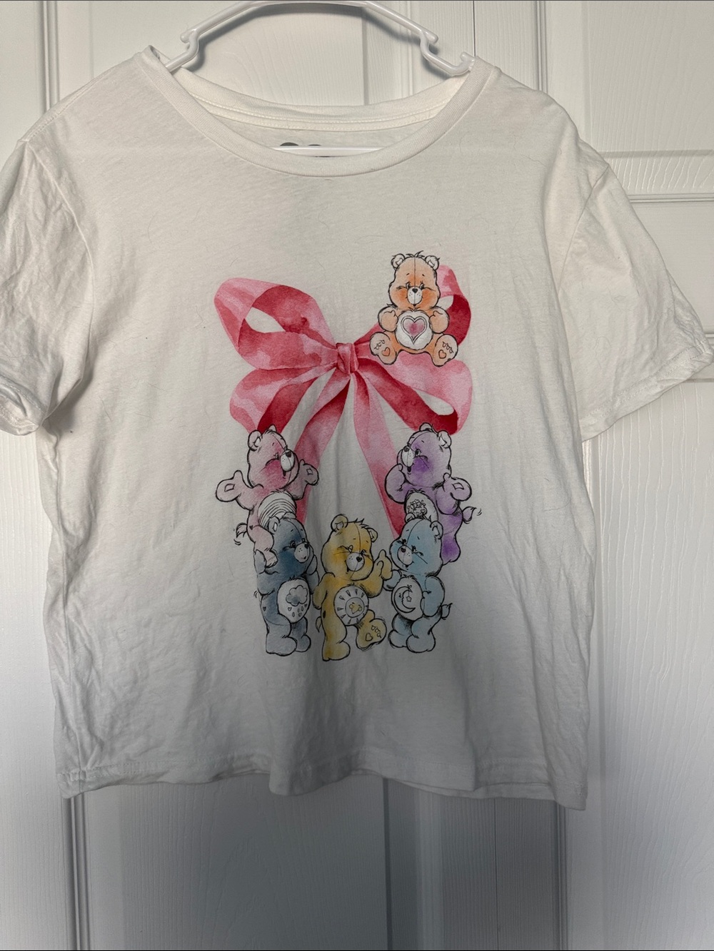 Care Bears White Tee with Pink Bow and Pastel Bears